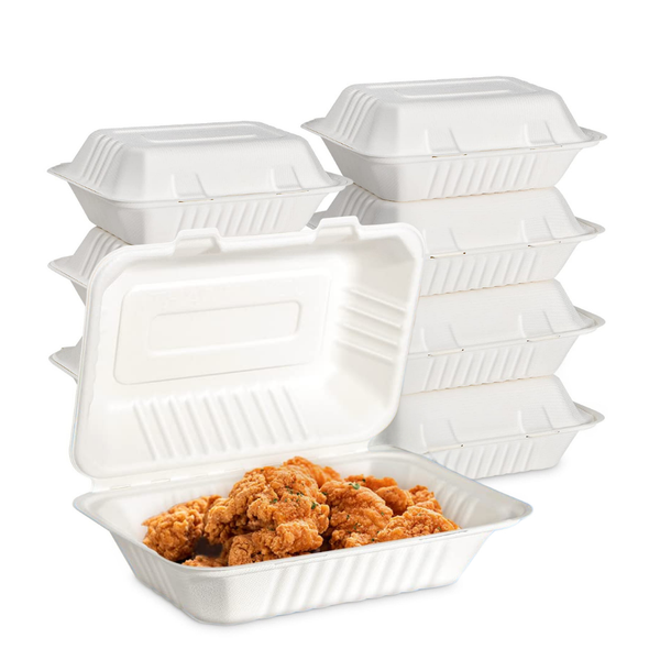 Greenwich Packaging Premium Bagasse Clamshell Box 9x6 inch- Pack of 50