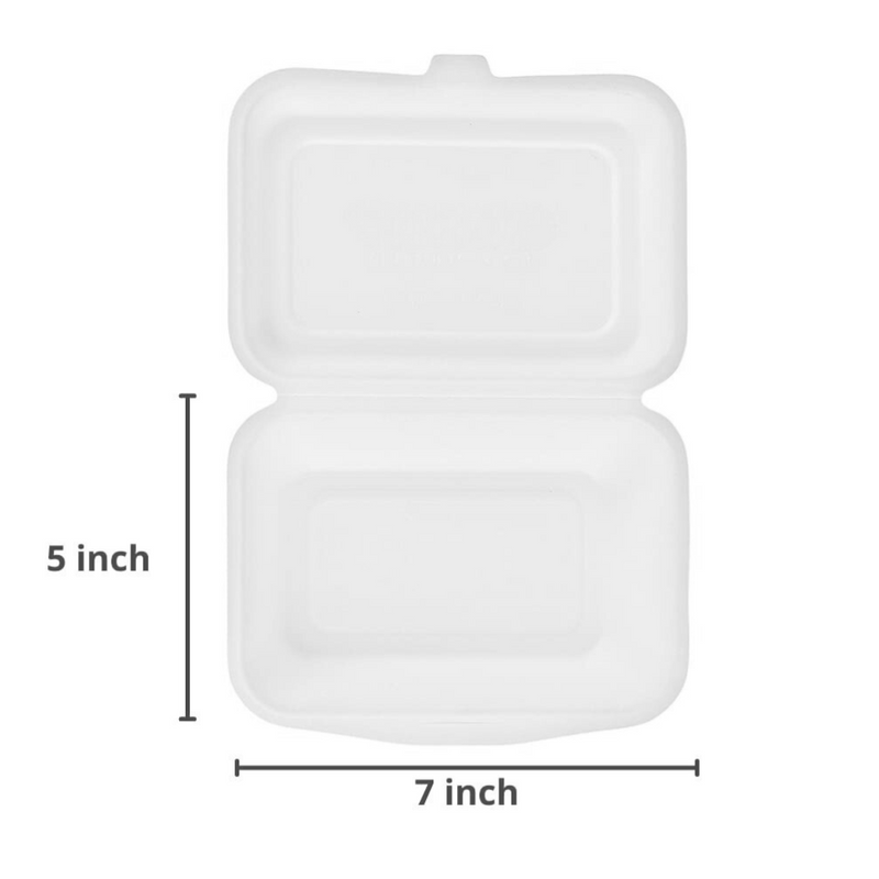 Greenwich Packaging Premium Bagasse Clamshell Box 5x7 inch - Pack of 50