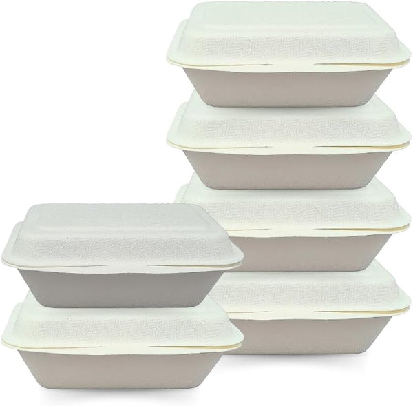 Greenwich Packaging Premium Bagasse Clamshell Box 5x7 inch - Pack of 50