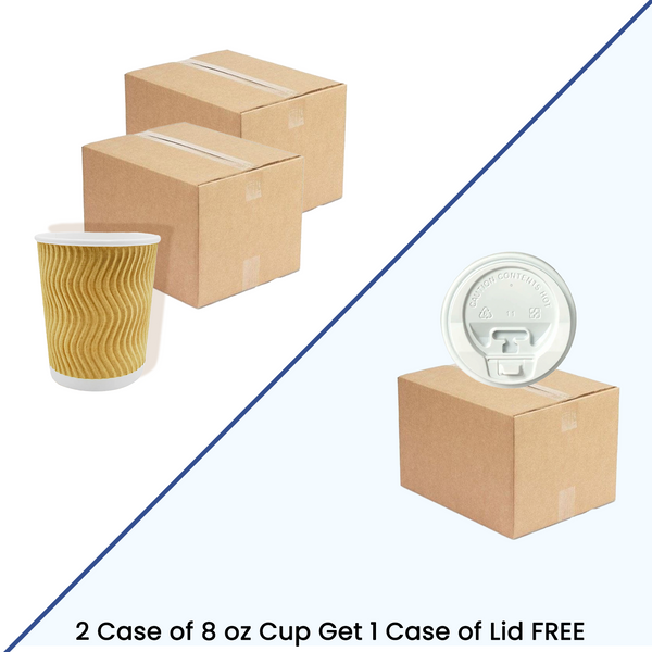 Buy 2 Cases of Cups (8 Oz) to get 1 case of Lids (White) Free (Case of 500)