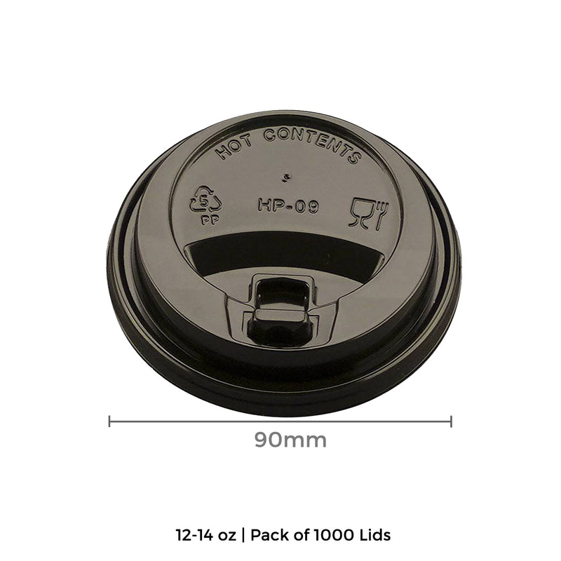 Black lid for paper cups with sipper lock 12-14 oz