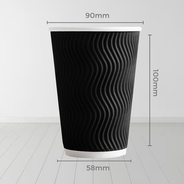 Triple layer kraft black ripple cup  - 12 oz (S-wave design)