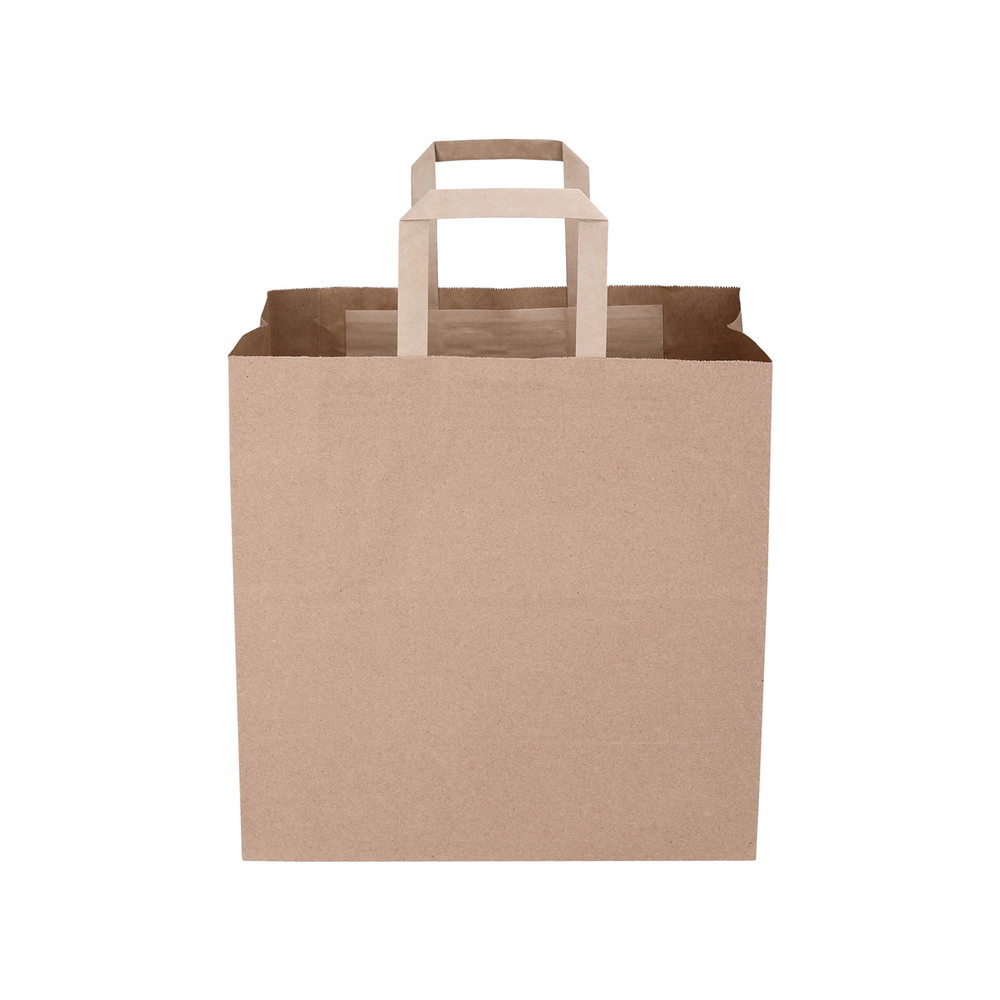 50 Bags - L - Brown Kraft SOS Paper Bag with Flat Handle - Large (Pack of 50)