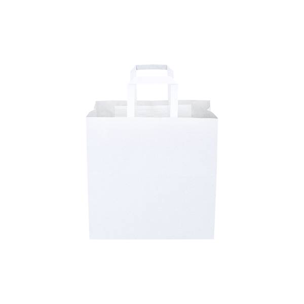 100 Bags - Large  - White Kraft SOS Paper Bag with Flat Handle - (Pack of 100)