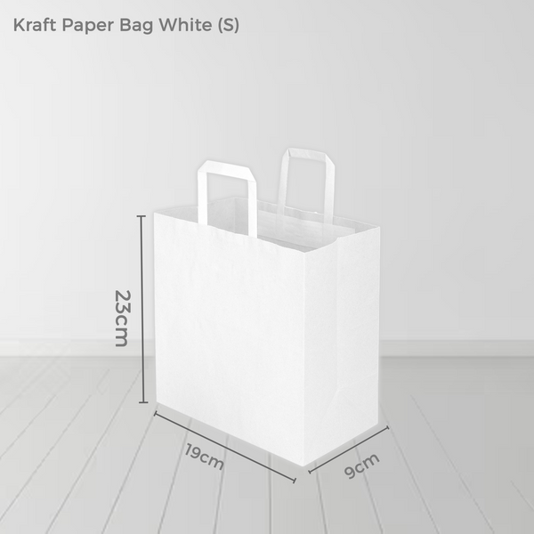 Small White Kraft SOS Paper Bag with Flat Handle